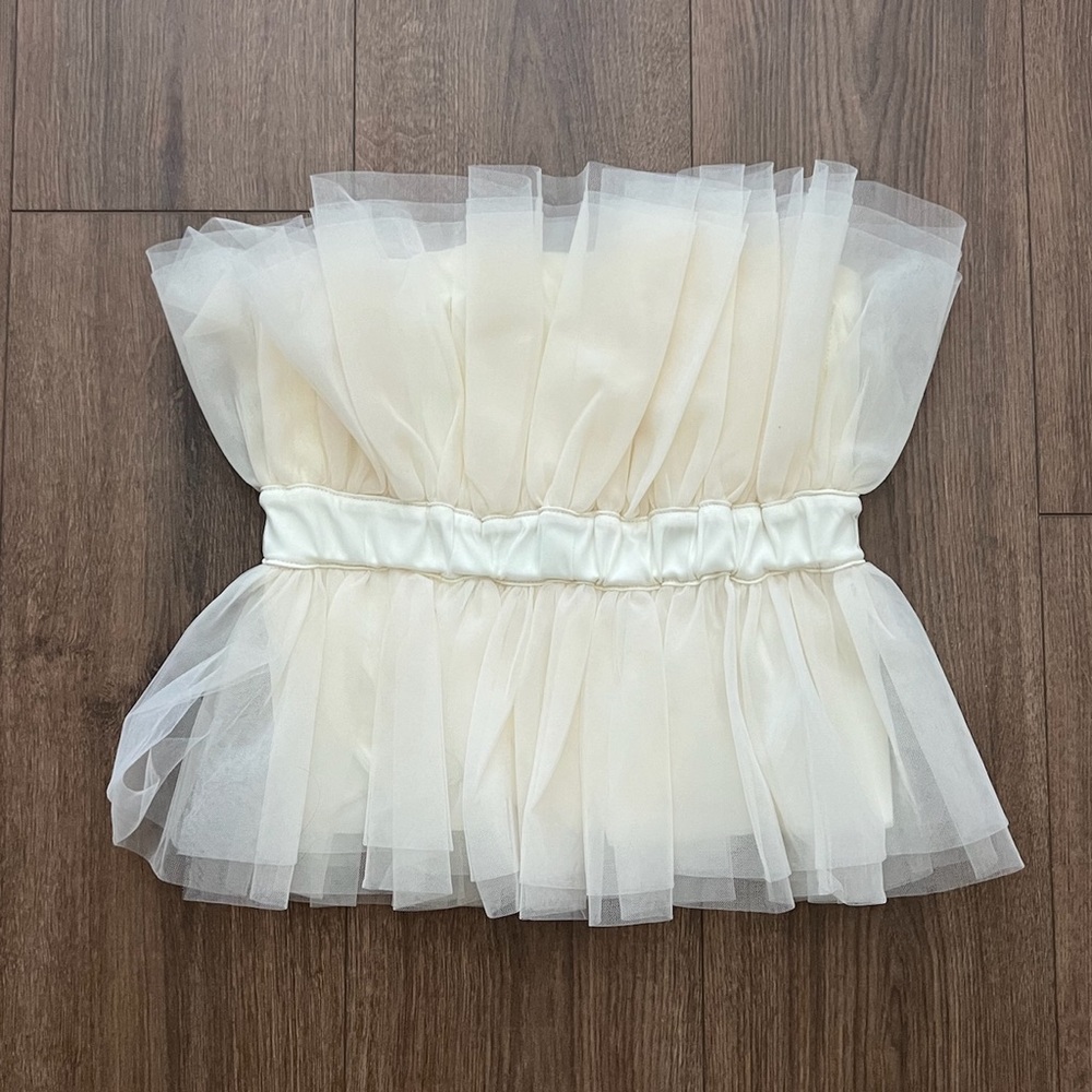 MABLE Cream Tulle Strapless Crop Top Small S